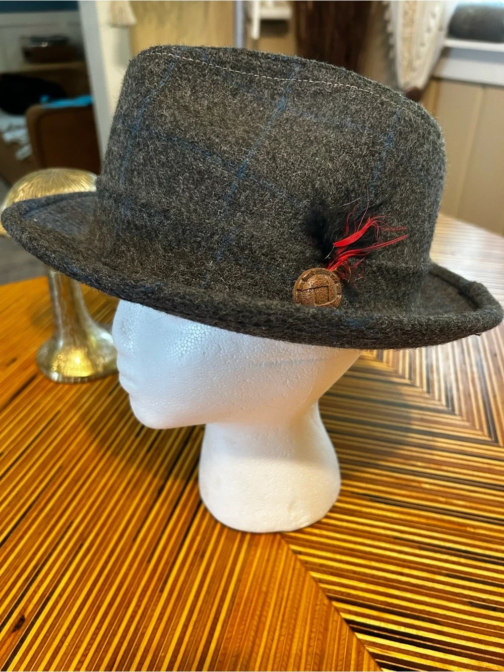 Gray Wool Fedora with Feather Pin